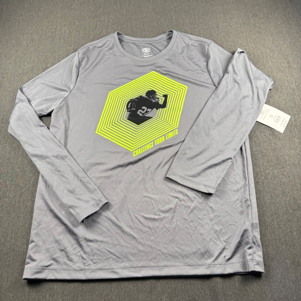 Athletic Works Boys XXL 18 Soothing Grey Football Graphic Long Sleeve Tee NWT